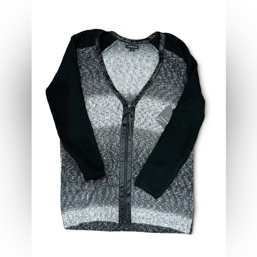 NWT Trouve Zip-up Sweater Cardigan with faux leather trim SZ M